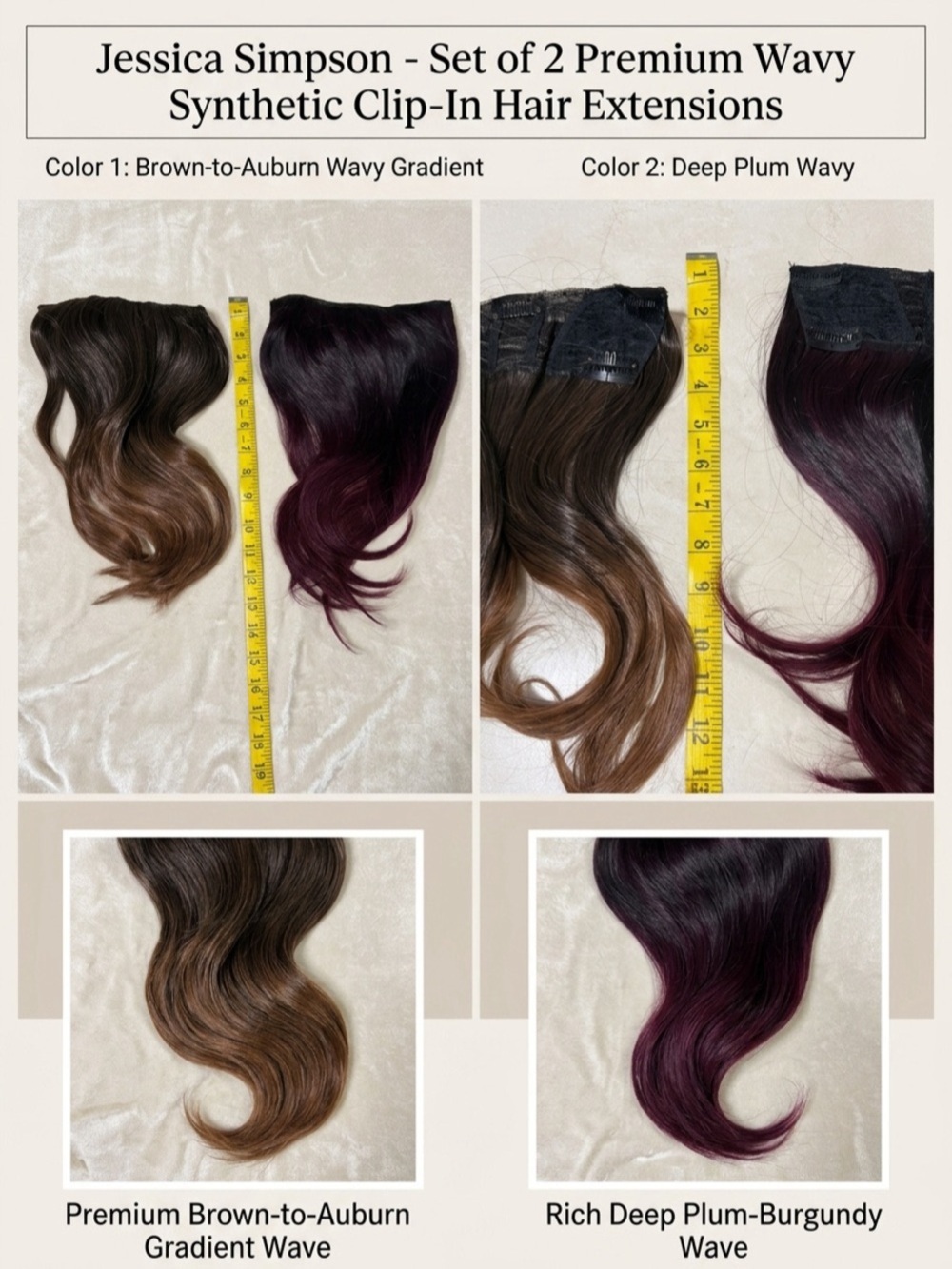 Jessica Simpson Premium Wavy Synthetic Clip-In Hair Extensions Brown & Burgundy